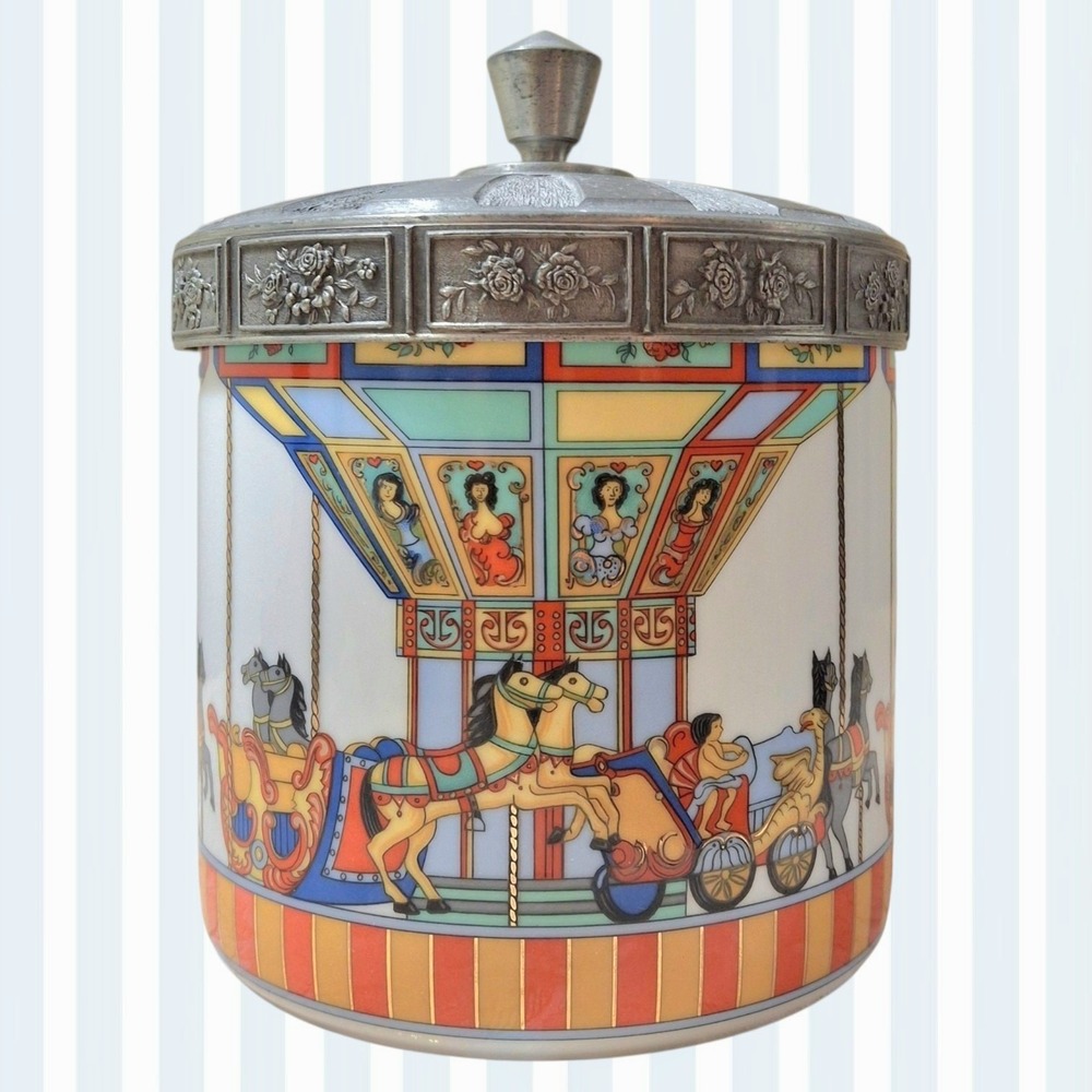 RARE Ceramic Carousel Cookie Jar Pewter Lid‎ Seltmann Weiden x Schmidt Vtg 1998